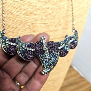 Aldo Multicolor Rhinestone Leaves Statement Necklace